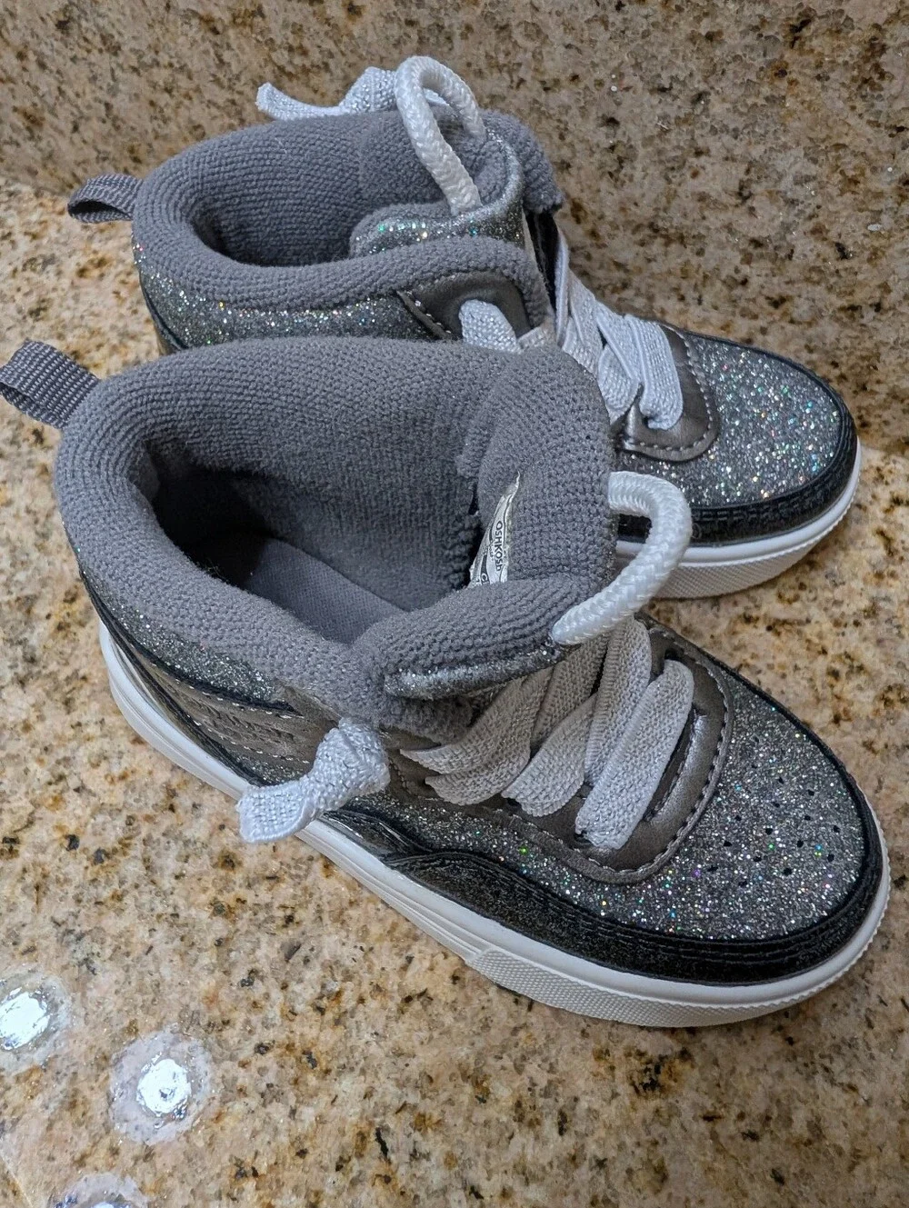 OshKosh B'gosh Girls' Glitter High-Top Sneakers - Silver